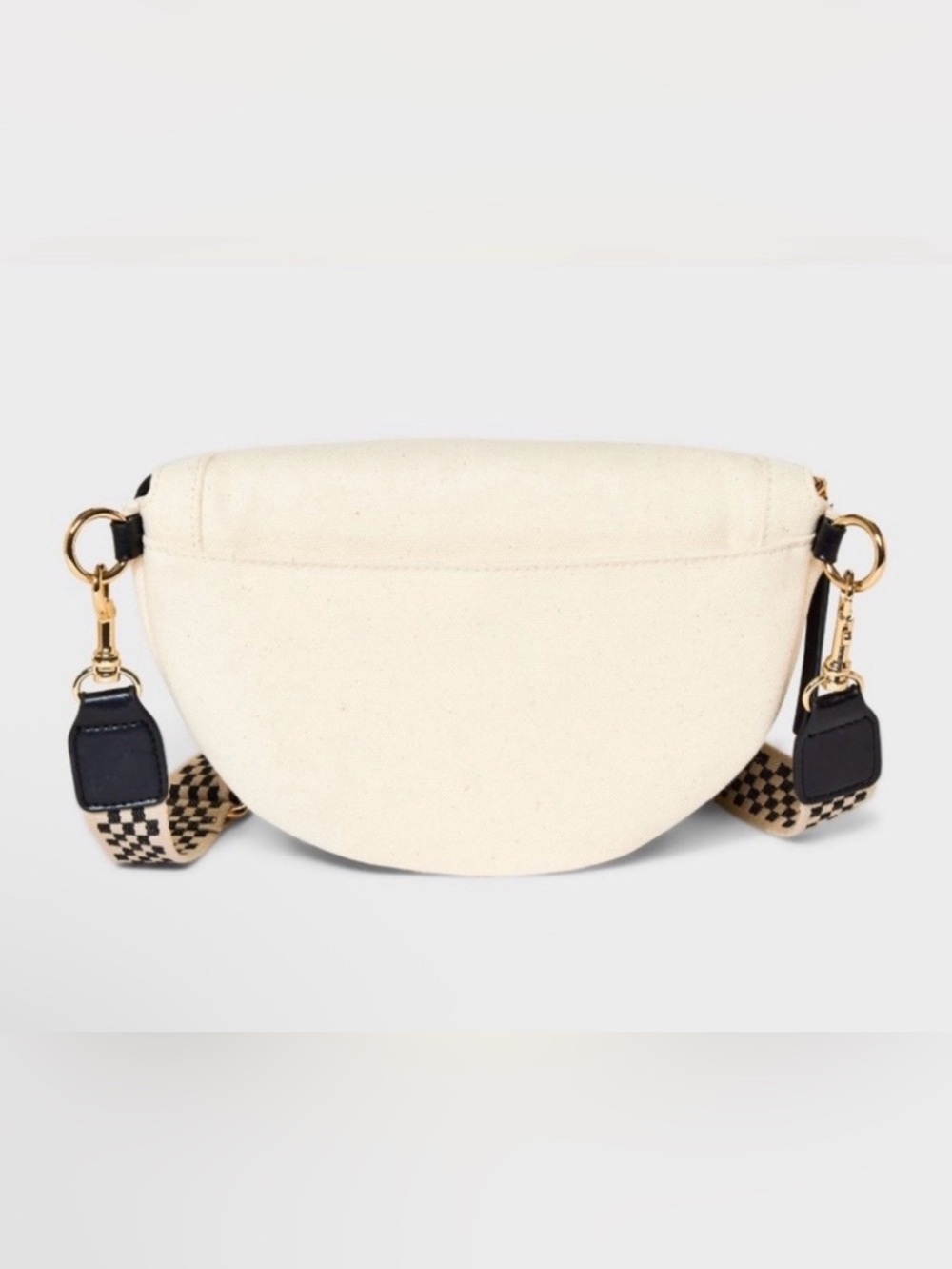 Universal Thread Cream Canvas Crescent Crossbody with Black Checkered Strap - Picture 3 of 5